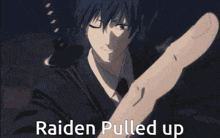 a picture of a man with a sword and the words raiden pulled up on the bottom