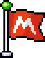 a pixel art illustration of a red flag with white waves on it