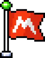 a pixel art illustration of a red flag with white waves on it