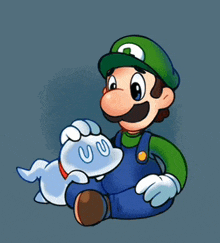 a cartoon of mario and luigi holding a white ghost