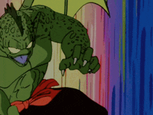 a cartoon of a green monster with a red cape on