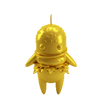 a gold statue of a hamburger with a toothpick in the top