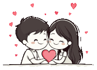 a boy and a girl are hugging and holding a heart in their hands