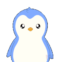 a blue penguin is holding a box of stuffed animals