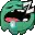 a pixel art drawing of a green monster with its mouth open .