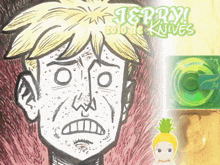 a drawing of a man with the words jerry solo de knives on the bottom