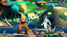 a screenshot of a video game with goku and frieza in it