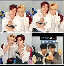 a collage of photos of a boy with the name haobin on the bottom