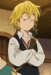 a cartoon character with his arms crossed and a scarf around his neck