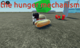 a picture of a hot dog a hamburger and a coke can with the words " the hunger mechanism " on the bottom