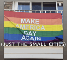 a rainbow flag that says " make america gay again "
