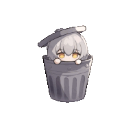 a little girl is sticking her head out of a garbage can