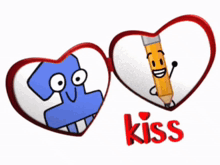 a heart with a pencil inside of it and the word kiss on the bottom