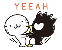 a cartoon drawing of a cat and a penguin with the word yeeah above them