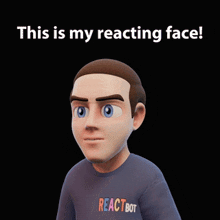 a cartoon of a man wearing a reactbot shirt with his mouth open
