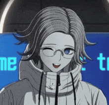 a drawing of a girl wearing glasses and a jacket