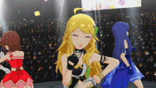 a group of anime girls are dancing on stage