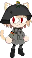 a cartoon cat wearing a black helmet and a german flag armband