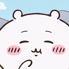a close up of a cartoon bear 's face with a pink nose