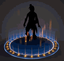 a silhouette of a person in a circle of fire