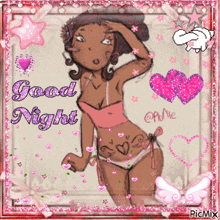 a picture of a woman in a bikini with the words good night on it