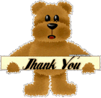 a brown teddy bear is holding a sign that says thank you