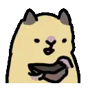 a cartoon drawing of a cat with a mustache licking its lips .