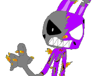 a cartoon drawing of a purple rabbit with fire coming out of it 's mouth