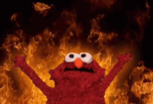 Sesame Street Elmo in flame