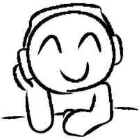 a black and white drawing of a person wearing headphones and a smiling face .