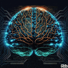 a computer generated image of a human brain with pixiz written on the bottom right
