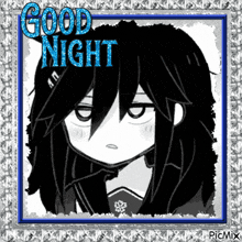 a black and white picture of a girl with the words good night above her