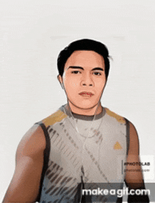 a drawing of a man wearing headphones and a tank top