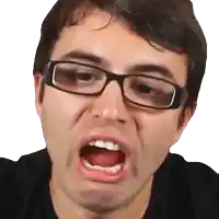 a man with glasses making a funny face with his mouth open