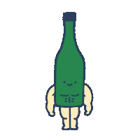 a cartoon of a green bottle with muscles and legs