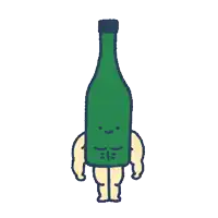 a cartoon of a green bottle with muscles and legs