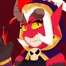 a cartoon devil with horns and a mustache is wearing a hat and holding a skull .