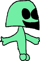 a cartoon drawing of a green alien with black eyes and a helmet .