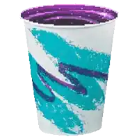 a paper cup with a blue and purple pattern on it