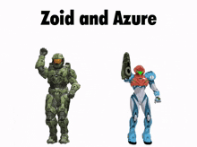 a video game character dancing with the words zoid and azure