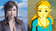a video game character and a cartoon character are side by side