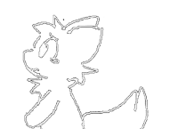 a black and white drawing of a rabbit with a tail