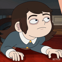 a cartoon character from netflix is crawling on a red surface