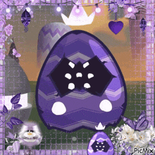 a picture of a purple easter egg with a crown on it
