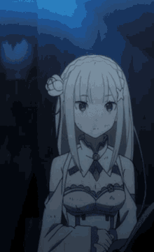 a girl with white hair and blue eyes is holding a sword