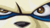 a close up of a cartoon character 's eyes with a blue stripe .