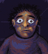 a pixel art of a man with red eyes and dreadlocks