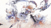 a painting of a girl with flowers and butterflies