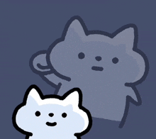 a drawing of a cat and its shadow on a dark blue background