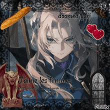 a picture of a girl with the words j'aime les femmes below her
